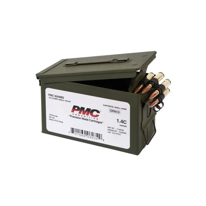 PMC Bronze .50 BMG Rifle Ammo - 660 Grain | FMJ-BT | 100rd Ammo Can